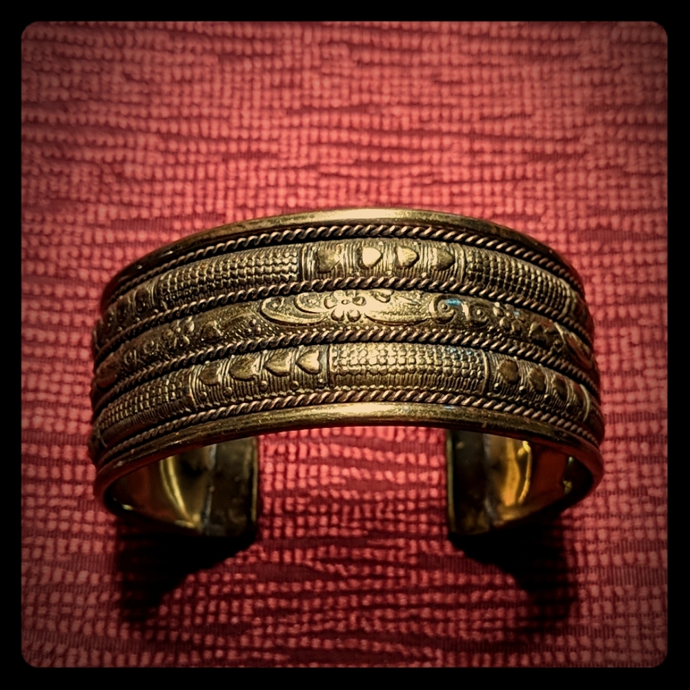 Vintage Brass Engraved Cuff Bracelet